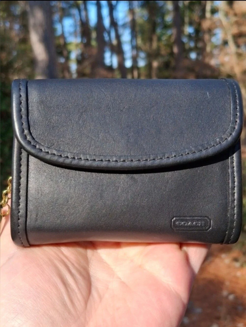 Rare New Vintage Coach Black Glove Tanned Leather Multi-Function Purse #7219